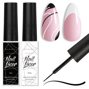 Gel Nail Polish Liner Set 8ML 2 Colors White and Black for Winter French NailArt